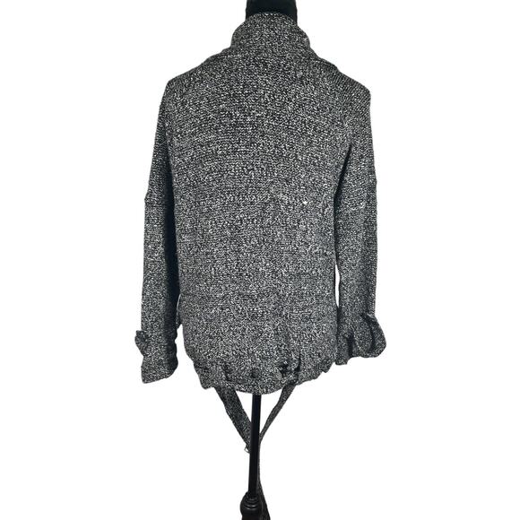 Free People Slouchy Boho Coat Utility Moto Jacket Marled Black Belted Size Small - Picture 5 of 9